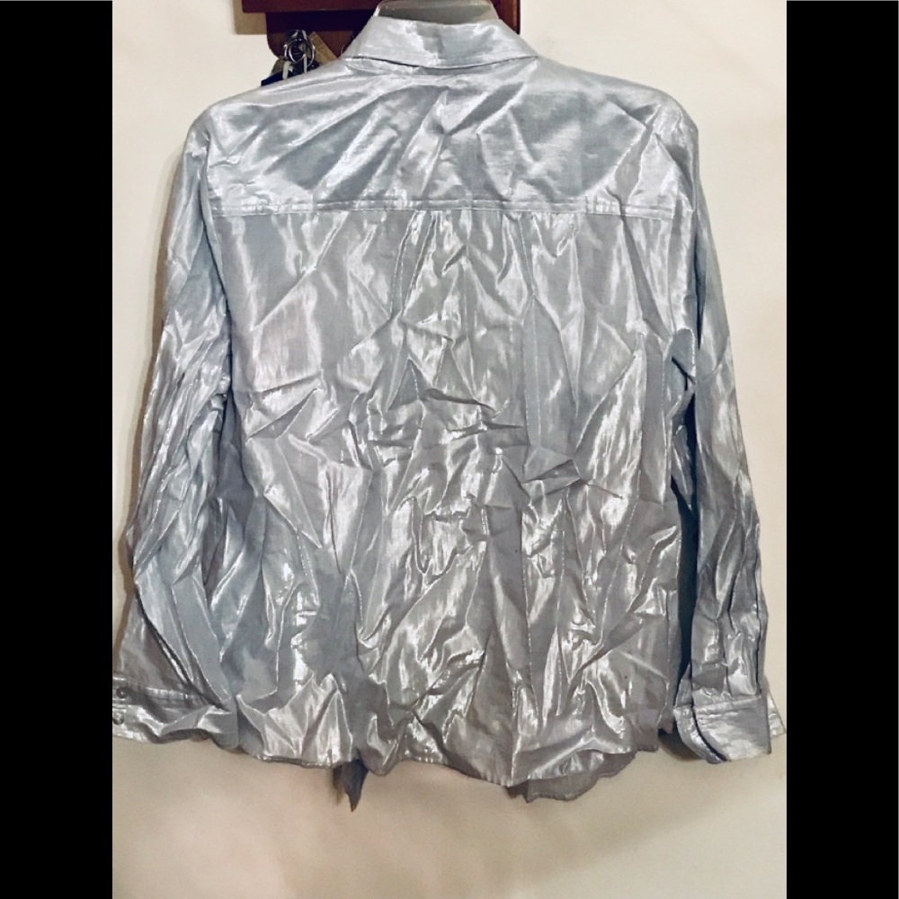 Ruby Rd Gorgeous Metallic Silver Button Down - image 2